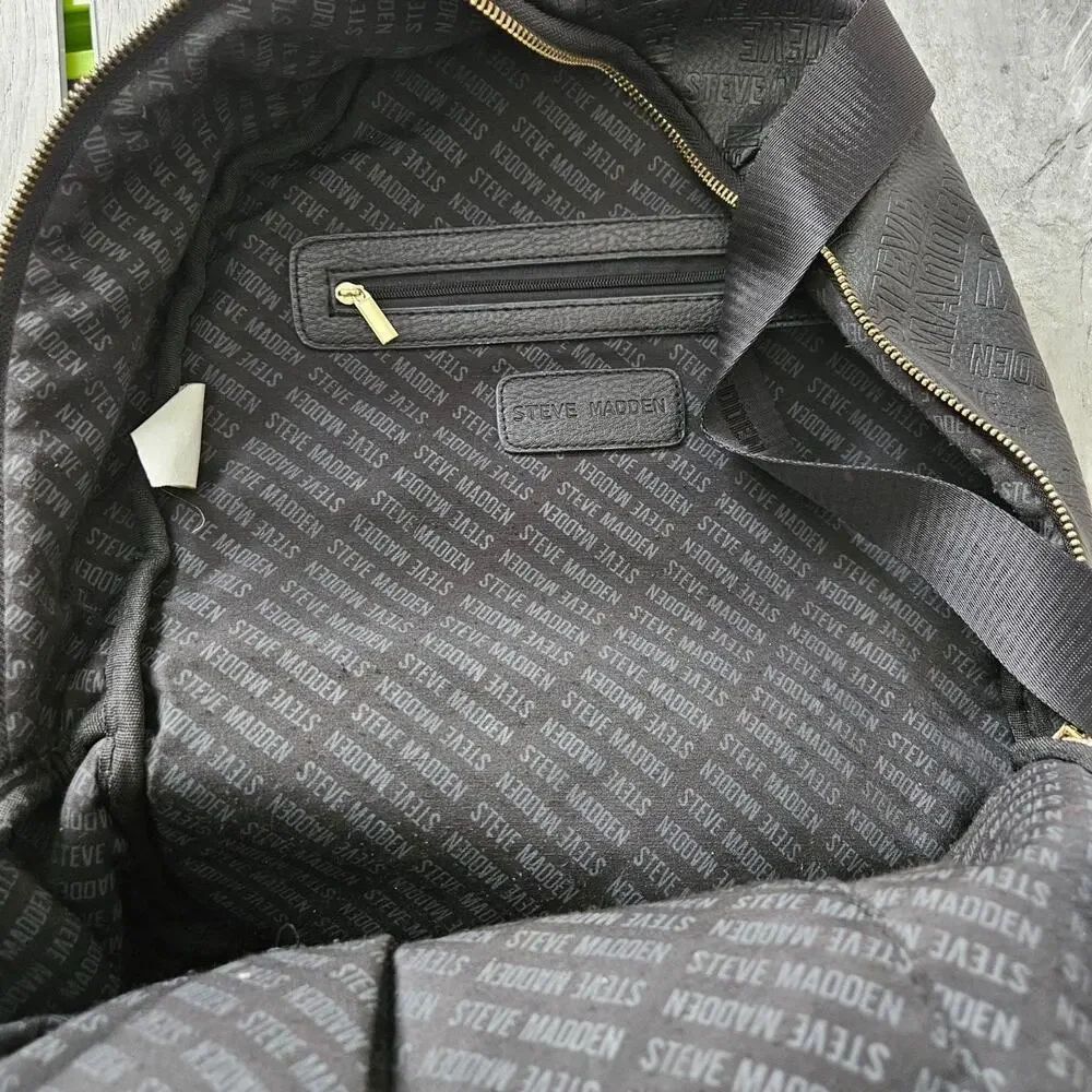 Steve Madden Black Backpack Bag Gold Zippers Logo Gym City Minimalist‎ FLAWS